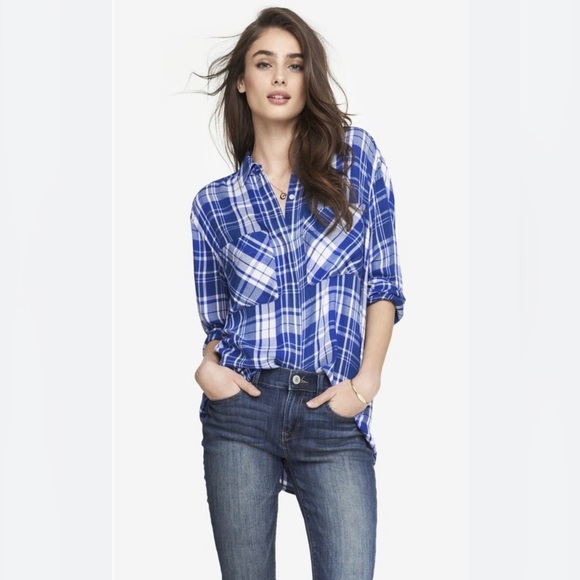 Express Tops - Express women’s oversized super soft boyfriend flannel size large blue plaid